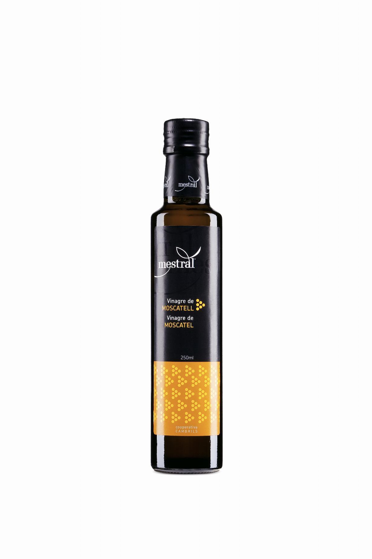 Vinagres - Vinagre de Poma Mestral, ampolla Dòrica fosca 250ml, CAT-ES-EN-FR-DE - Mestral Cambrils