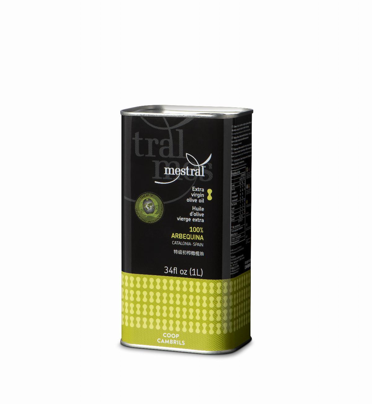 Huile d'olive et Condiments - Huile d'Olive Vierge Extra Mestral Boite 1L 100% Arbequina - Mestral Cambrils