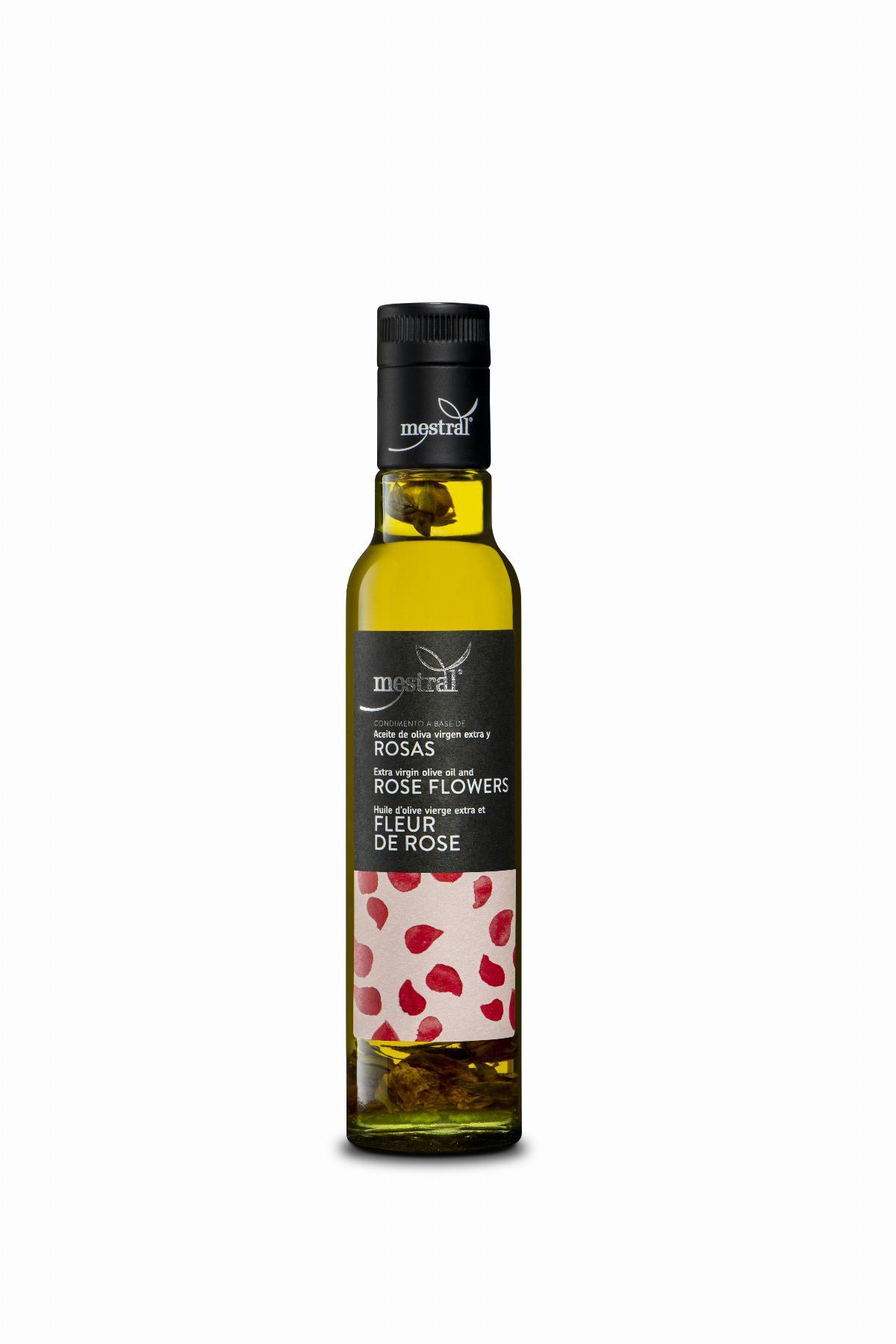 Aceites y Condimentos - Condimento a base de aceite de oliva y rosas Mestral botella 250 ml - Mestral Cambrils
