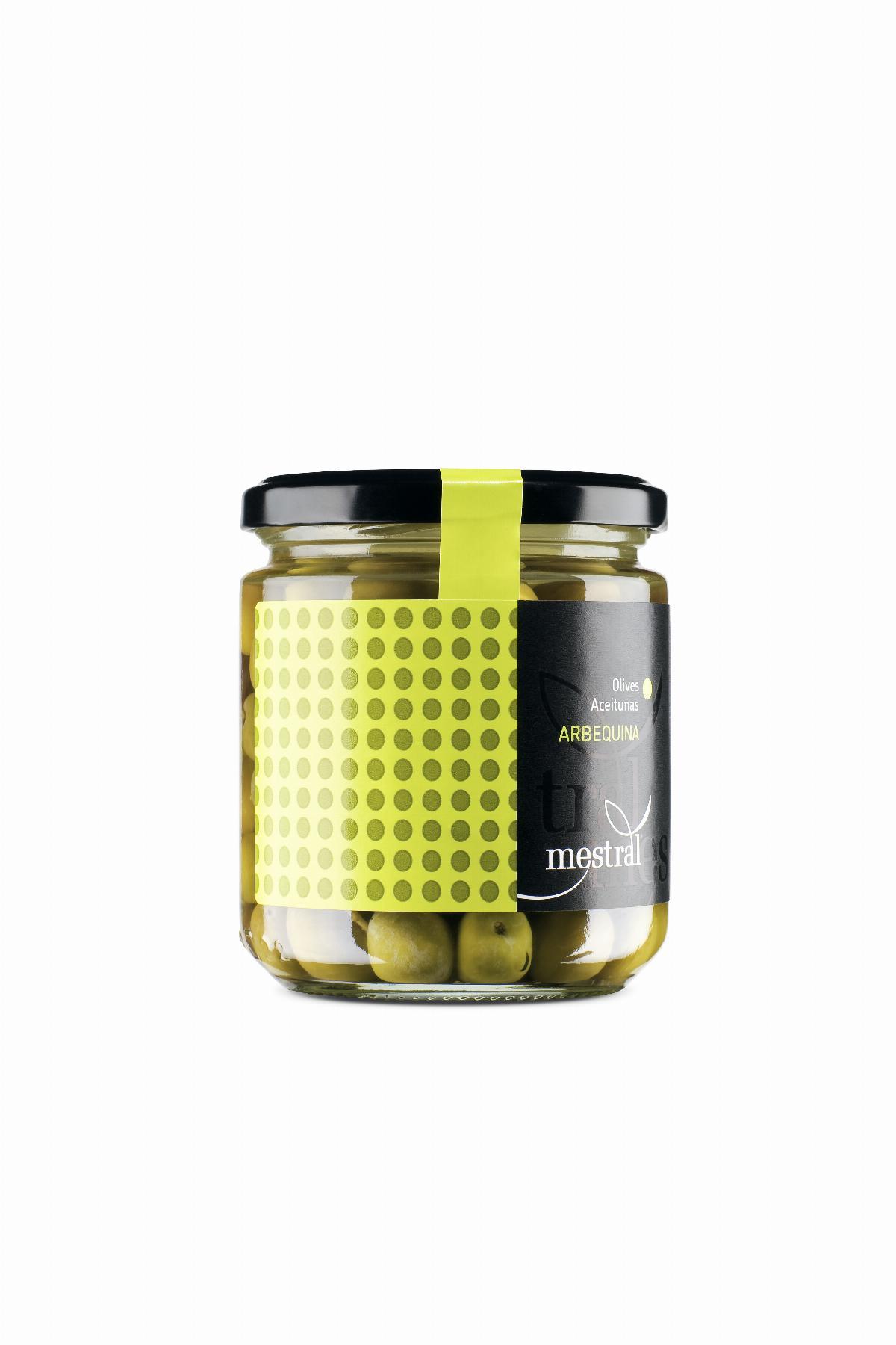 Olivas - Aceitunas arbequinas Mestral Tarro vidrio 210g - Mestral Cambrils