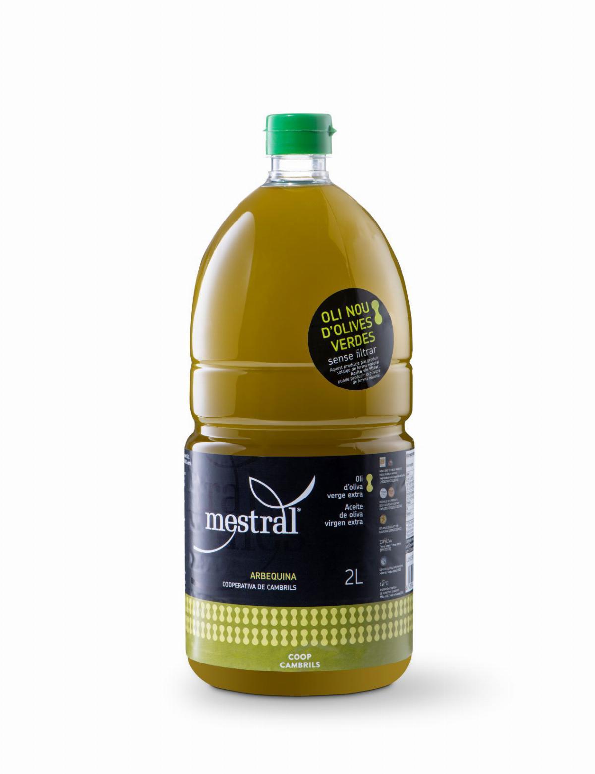 Olis i infusionats - Oli d'oliva Verge Extra Mestral DEL RAIG (sense filtrar)  PET 2 Litres DOP Siurana - Mestral Cambrils