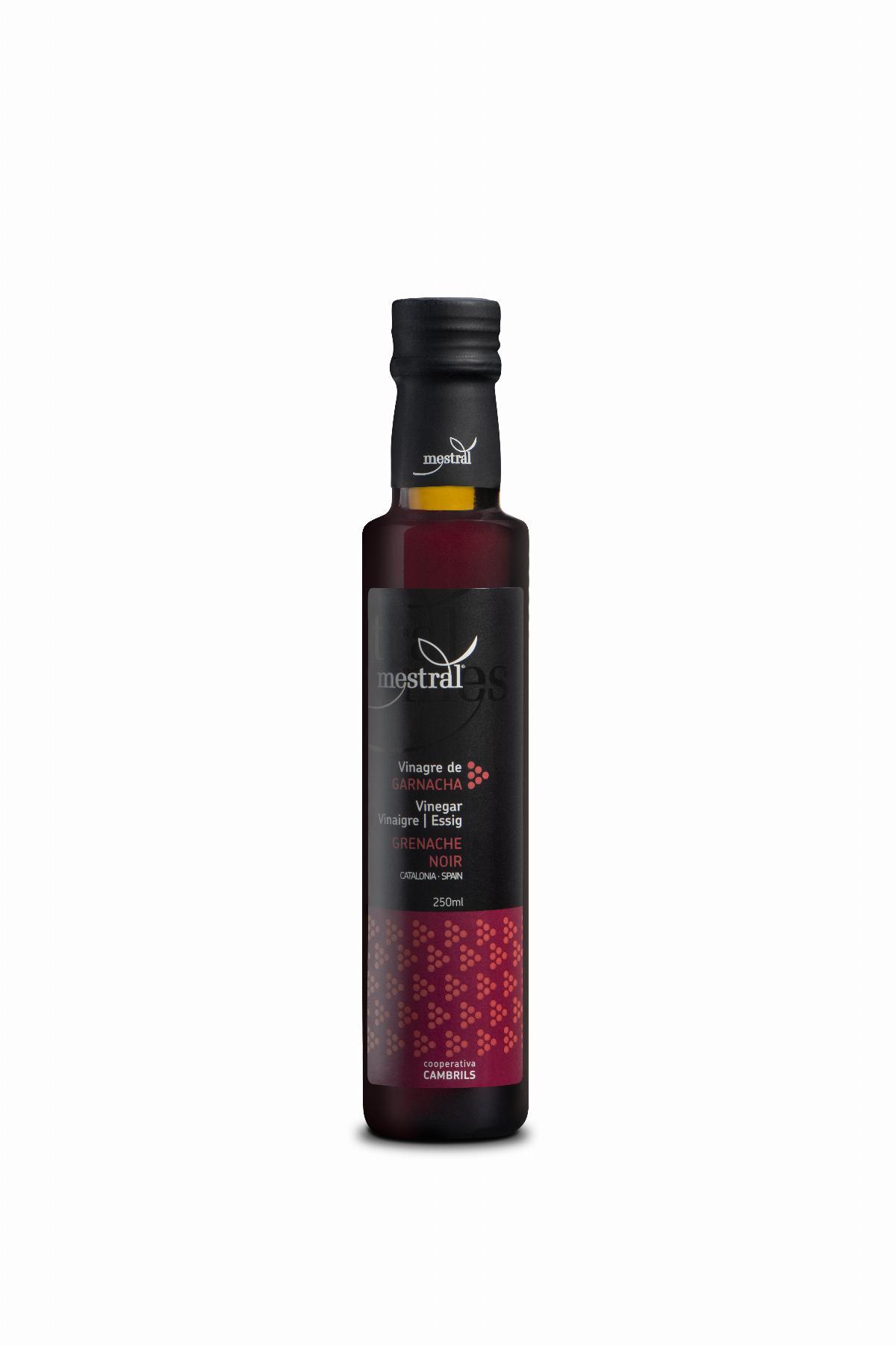 Vinagres - Vinagre de Garnatxa negre Mestral, ampolla dòrica fosca 500ml, ES-EN-DE - Mestral Cambrils