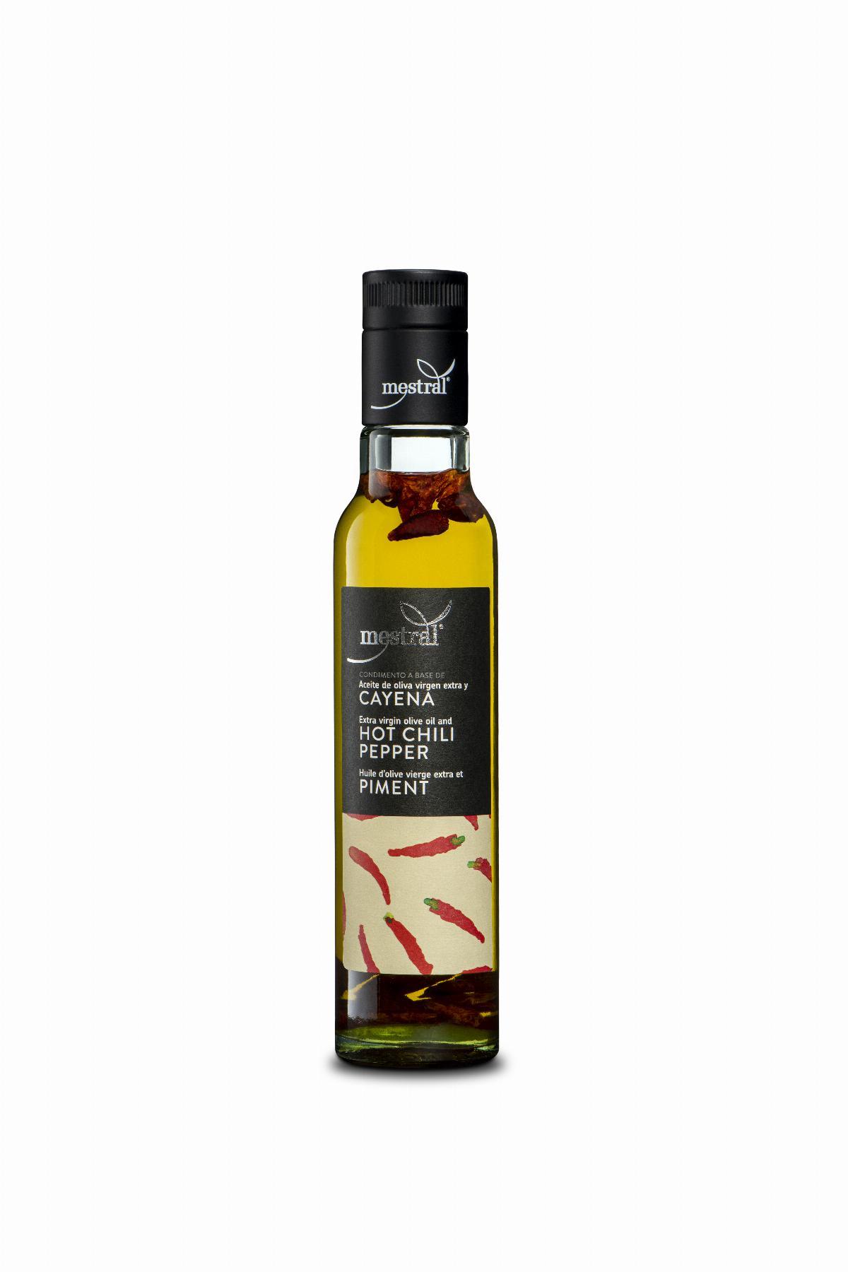 Olis i infusionats - Oli d'Oliva Verge Extra Mestral amb Caiena, ampolla 250ml - Mestral Cambrils