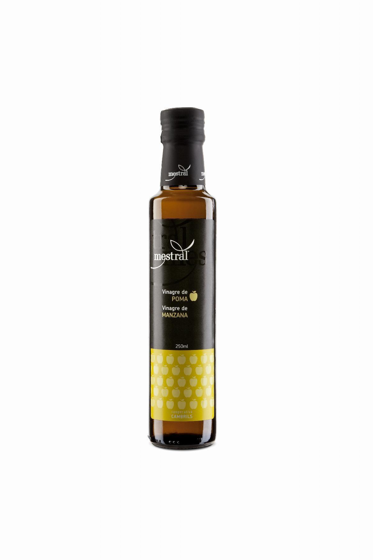 Vinegar - Vinagre de Poma Mestral, ampolla Dòrica fosca 250ml, CAT-ES-EN-FR-DE - Mestral Cambrils